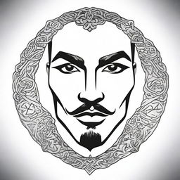 A small, masculine, dark, symmetrical, discreet, authentic, and original tattoo design for a man's face