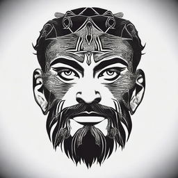 A small, masculine, dark, symmetrical, discreet, authentic, and original tattoo design for a man's face