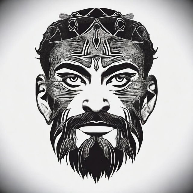 A small, masculine, dark, symmetrical, discreet, authentic, and original tattoo design for a man's face