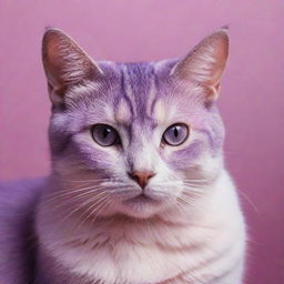 Artistic representation of a cat captured in a radiant aesthetic of pink and purple hues.