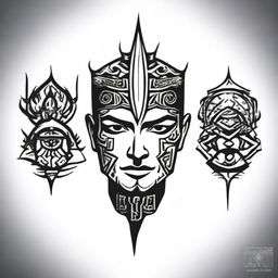 A small, masculine, dark, symmetrical, discreet, authentic, and original tattoo design for a man's face