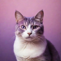 Artistic representation of a cat captured in a radiant aesthetic of pink and purple hues.