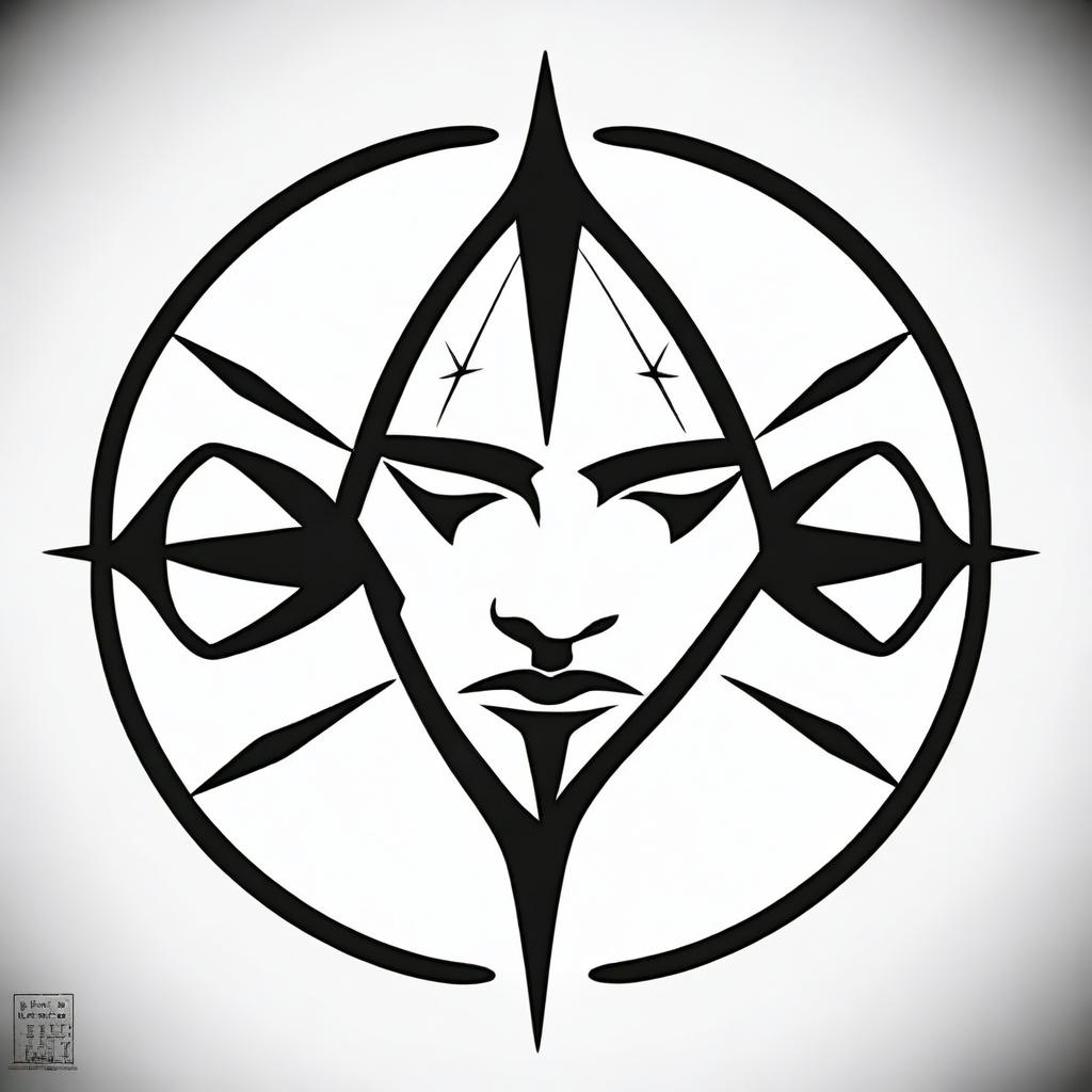 A small, masculine, symmetrical, discreet, authentic, and original tattoo design for a man's face, inspired by the crosshair from video games