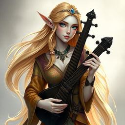 Liraë is a tall and elegant elf with pale skin that softly glows with an ethereal sheen