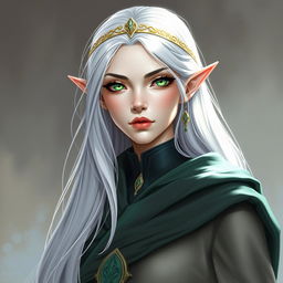 Dungeons and Dragons illustration: a tall, elegant elf with pale, ethereal skin