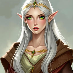 Dungeons and Dragons illustration: a tall, elegant elf with pale, ethereal skin