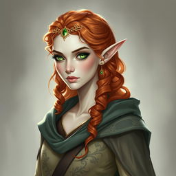 Dungeons and Dragons illustration: a tall, elegant elf with pale, ethereal skin