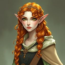 Dungeons and Dragons illustration: a tall, elegant elf with pale, ethereal skin