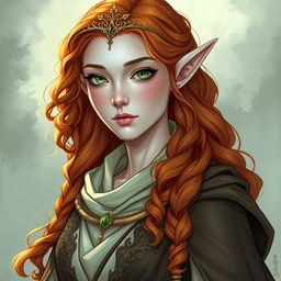 Dungeons and Dragons illustration: a tall, elegant elf with pale, ethereal skin