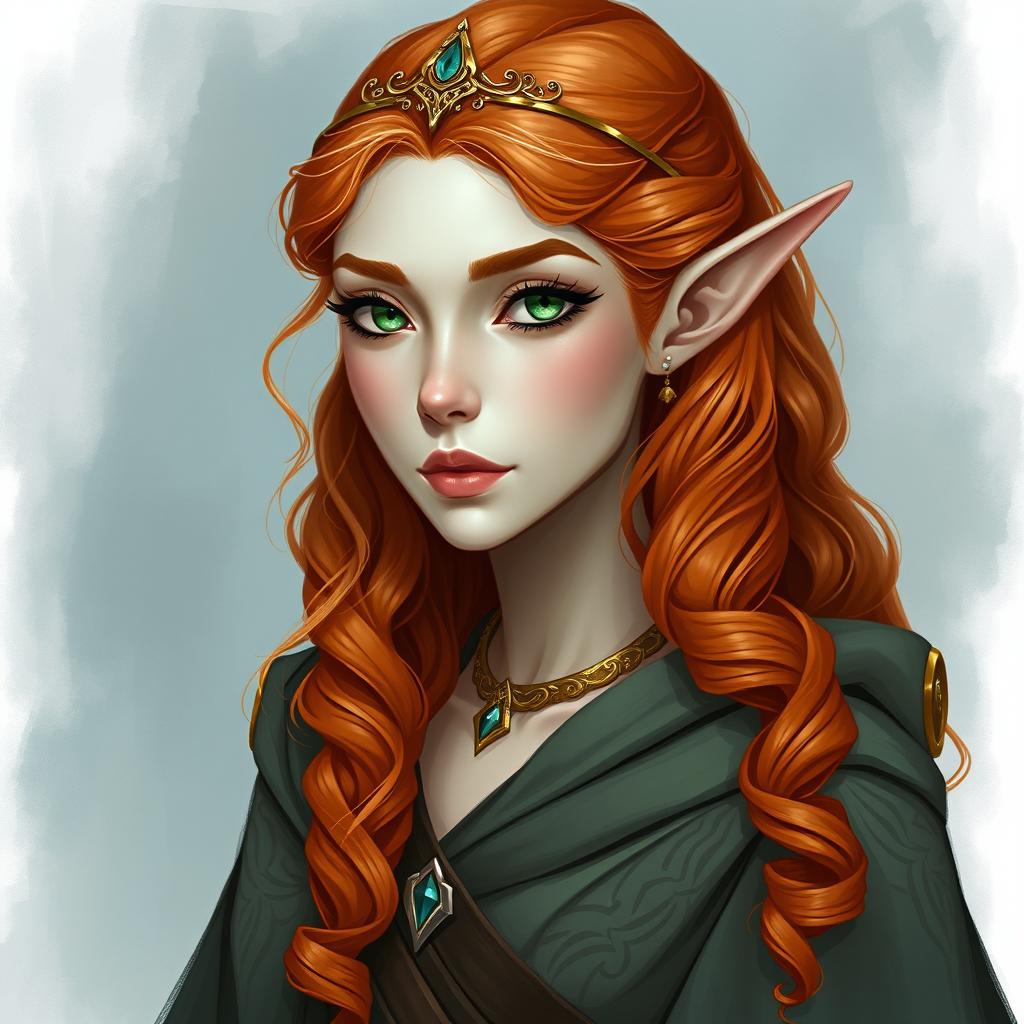 Dungeons and Dragons illustration: a tall, elegant young elf with a majestic bearing