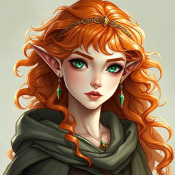 Dungeons and Dragons illustration: a young, tall, and elegant female elf with a majestic bearing