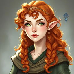 Dungeons and Dragons illustration: a young, tall, and elegant female elf with a majestic bearing