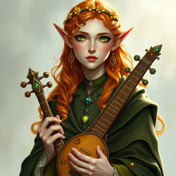 Dungeons and Dragons illustration: a tall, elegant young female elf with a majestic demeanor