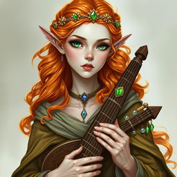 Dungeons and Dragons illustration: a tall, elegant young female elf with a majestic demeanor