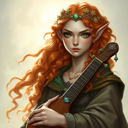 Dungeons and Dragons illustration: a tall, elegant young female elf with a majestic demeanor