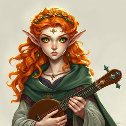 Dungeons and Dragons illustration: a young, tall, and elegant female elf, notable for her majestic bearing