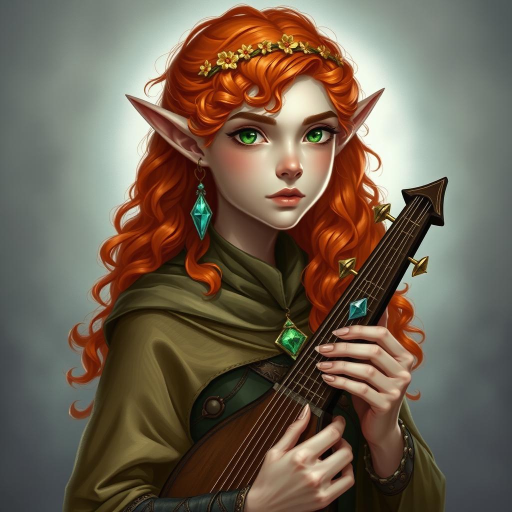 Dungeons and Dragons illustration: a young, tall, and elegant female elf, notable for her majestic bearing