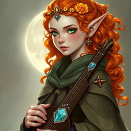 Dungeons and Dragons illustration: a young, tall, and elegant female elf, notable for her majestic bearing