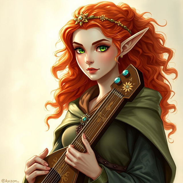 Dungeons and Dragons illustration: a young, tall, and elegant female elf, notable for her majestic bearing