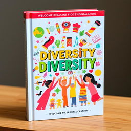 A vibrant and colorful book cover themed around diversity, featuring various symbols and elements representing different cultures, ethnicities, and traditions coming together harmoniously