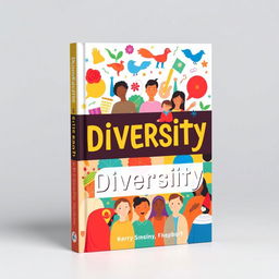 A vibrant and colorful book cover themed around diversity, featuring various symbols and elements representing different cultures, ethnicities, and traditions coming together harmoniously