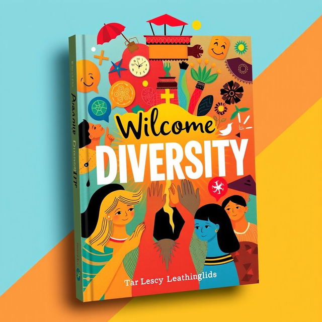 A vibrant and colorful book cover themed around diversity, featuring various symbols and elements representing different cultures, ethnicities, and traditions coming together harmoniously