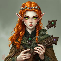 Dungeons and Dragons illustration: a tall, elegant young female elf with a majestic presence