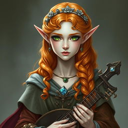 Dungeons and Dragons illustration: a tall, elegant young female elf with a majestic presence