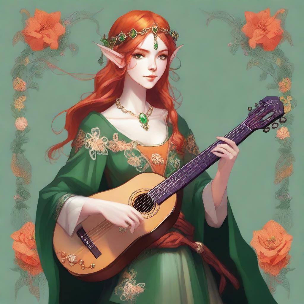 Dungeons and Dragons illustration: a tall and elegant young female elf with a majestic bearing