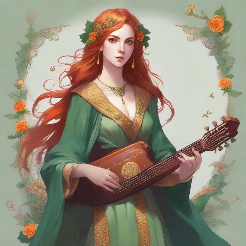 Dungeons and Dragons illustration: a tall and elegant young female elf with a majestic bearing