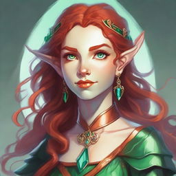 Dungeons and Dragons illustration: a tall and elegant young female elf with a majestic bearing