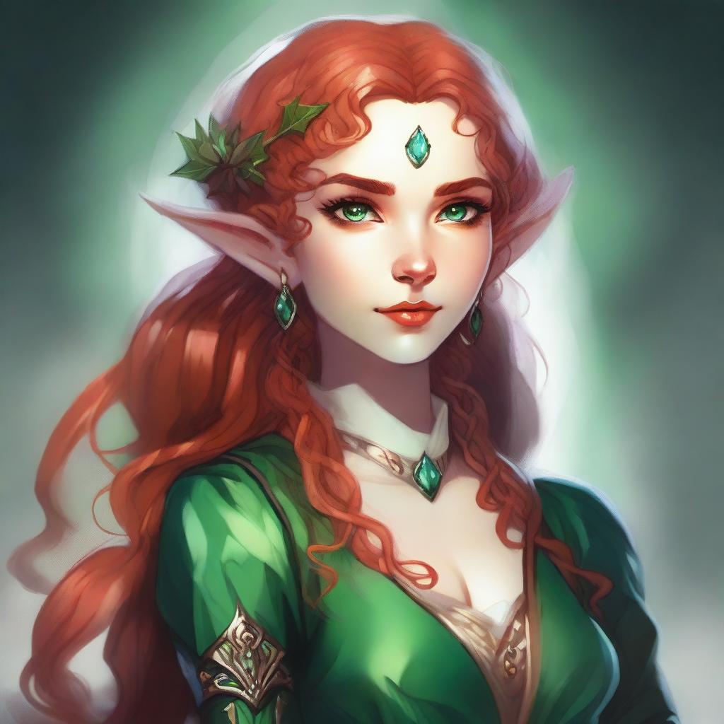 Dungeons and Dragons illustration: a tall and elegant young female elf with a majestic bearing