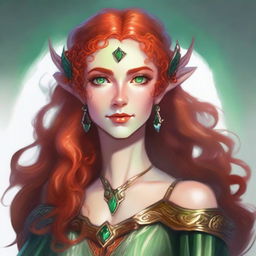 Dungeons and Dragons illustration: a tall and elegant young female elf with a majestic bearing