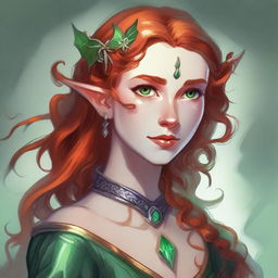 Dungeons and Dragons illustration: a tall and elegant young female elf with a majestic bearing