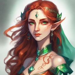 Dungeons and Dragons illustration: a tall and elegant young female elf with a majestic bearing