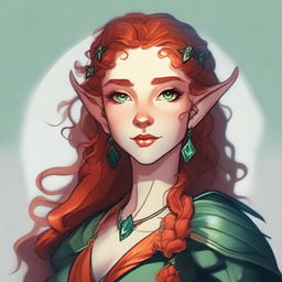 Dungeons and Dragons style illustration: a tall and elegant young female elf with a majestic bearing