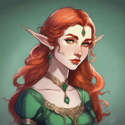 Dungeons and Dragons style illustration: a tall and elegant young female elf with a majestic bearing