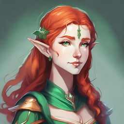 Illustration in Dungeons and Dragons style: a tall and elegant young female elf, distinguished by her majestic bearing