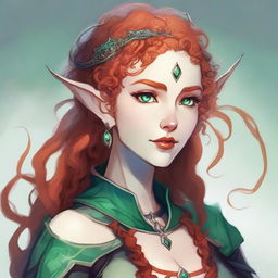 Illustration in Dungeons and Dragons style: a tall and elegant young female elf, distinguished by her majestic bearing