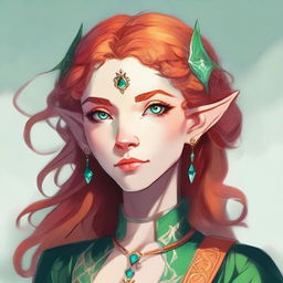 Illustration style Dungeons and Dragons: Female, a tall and elegant young elf with a majestic bearing