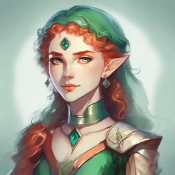 Illustration style Dungeons and Dragons: Female, a tall and elegant young elf with a majestic bearing