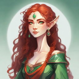 Illustration style Dungeons and Dragons: A tall and elegant young female elf with a majestic bearing