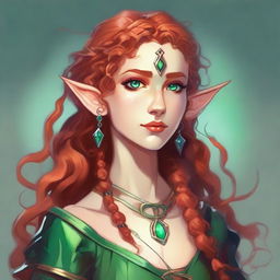 Illustration style Dungeons and Dragons: A tall and elegant young female elf with a majestic bearing