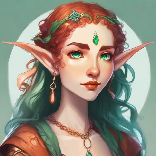 Illustration style Dungeons and Dragons: A tall and elegant young female elf with a majestic bearing