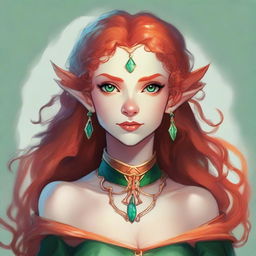 Illustration style Dungeons and Dragons: A tall and elegant young female elf with a majestic bearing