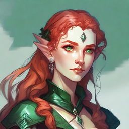 Dungeons and Dragons illustration: a tall and elegant young female elf with a majestic bearing