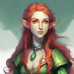 Dungeons and Dragons illustration: a tall and elegant young female elf with a majestic bearing