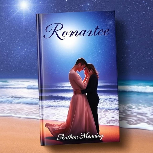 A romantic book cover featuring a couple embracing under a starlit sky