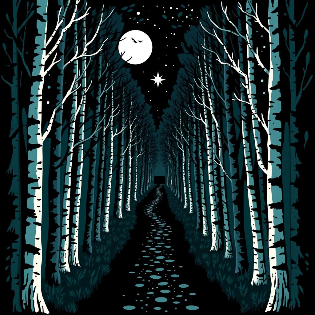 A romantic fantasy book cover using Nordic folk art style in black, blue, green, and white