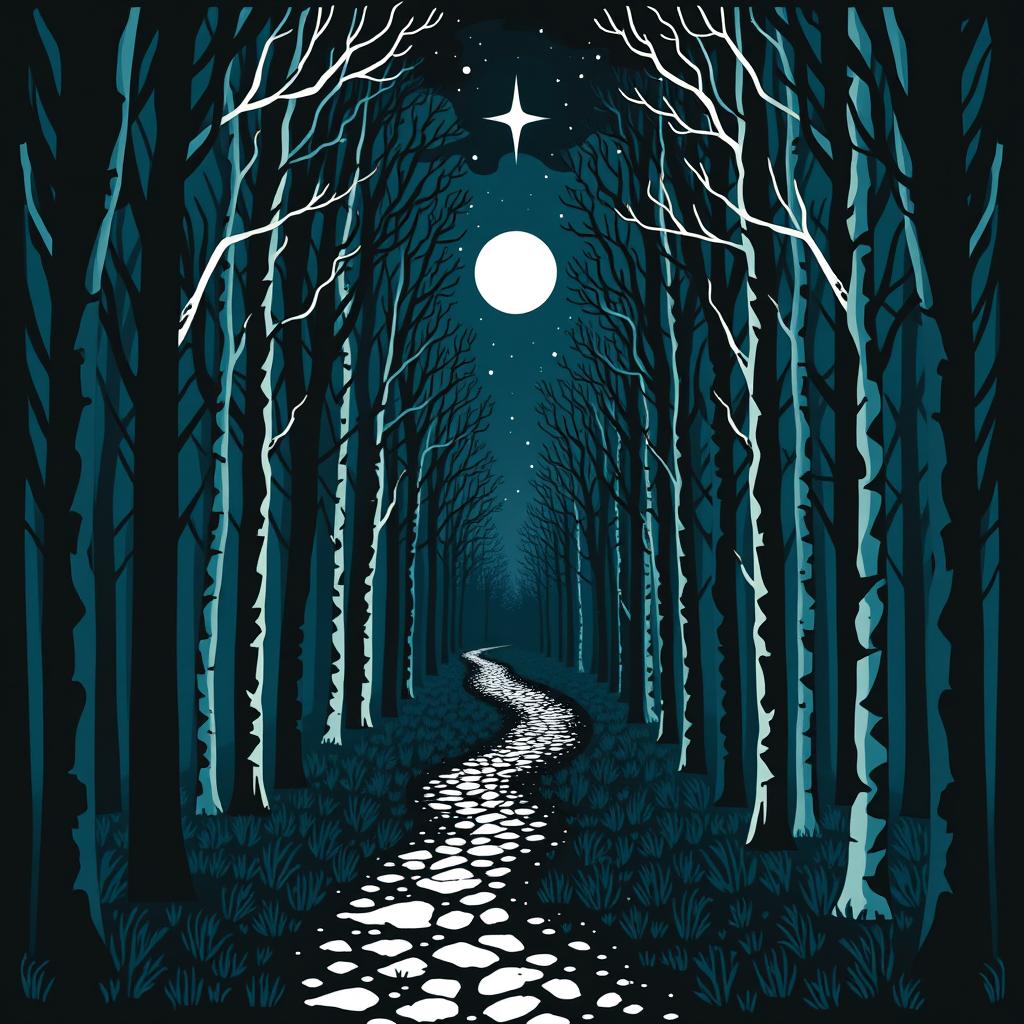 A romantic fantasy book cover using Nordic folk art style in black, blue, green, and white